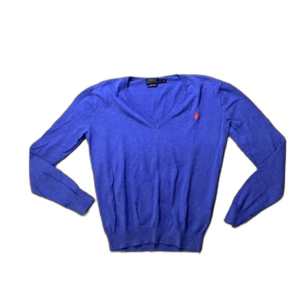 Polo Ralph Lauren Pima Cotton V-Neck Sweater in Royal Blue - S/P